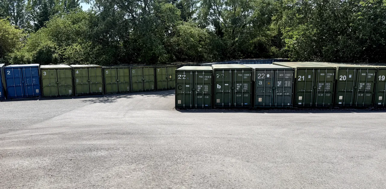 Numbered rows of storage containers at Perry Storage